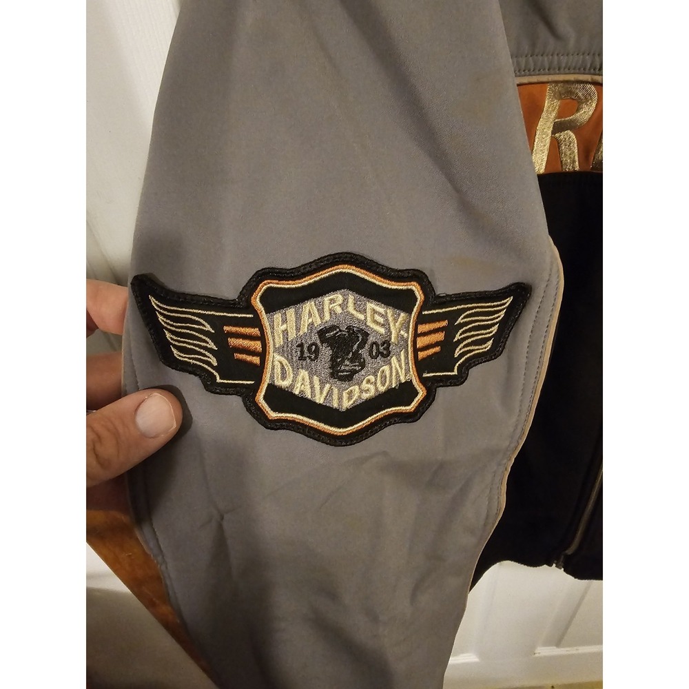 Harley Davidson Jacket Mens Black Gray Spell Out Soft Shell Embroidered L - Picture 5 of 16